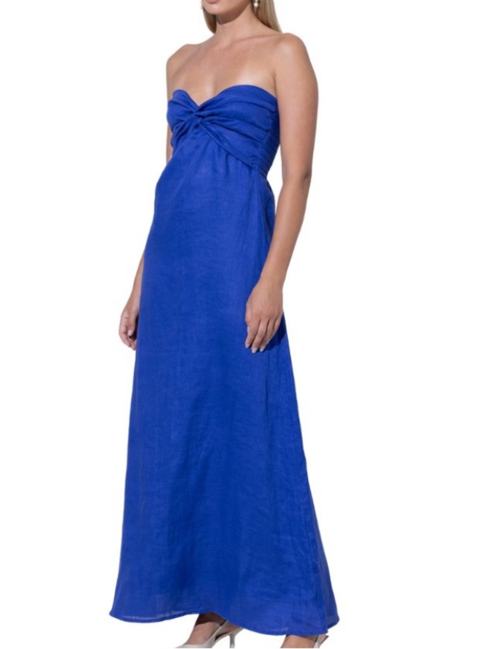 Lusana Linen Melody Maxi Dress Nordic Blue NWT